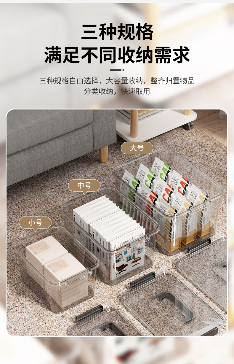 Portable transparent storage box, book storage box, toy and miscellaneous storage box, thickened PET storage box pic 3