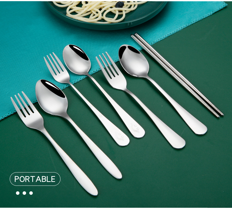 A complete set of tableware, including stainless steel spoons and chopsticks, portable tableware set, a set of chopsticks and spoons, and a three-piece set of knives and forks pic 4