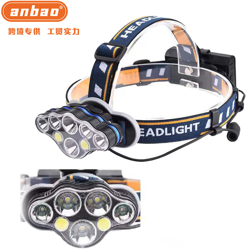 Wholesale of cross-border 8-lamp COB head-mounted headlamps with USB charging and outdoor long-range led high-intensity headlamps pic 1