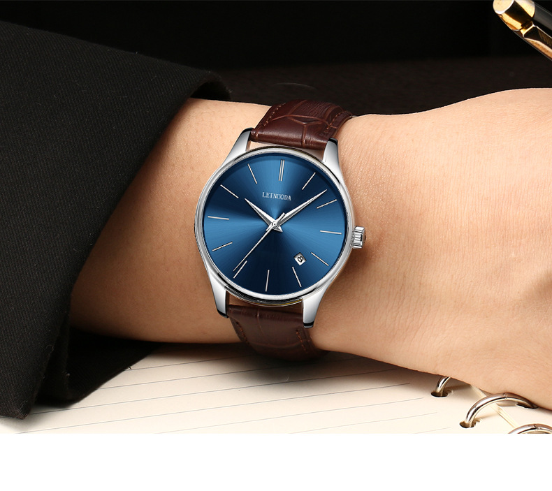 源头厂家男士单日历手表简约刻度石英表时尚防水夜光实心钢带腕表详情39