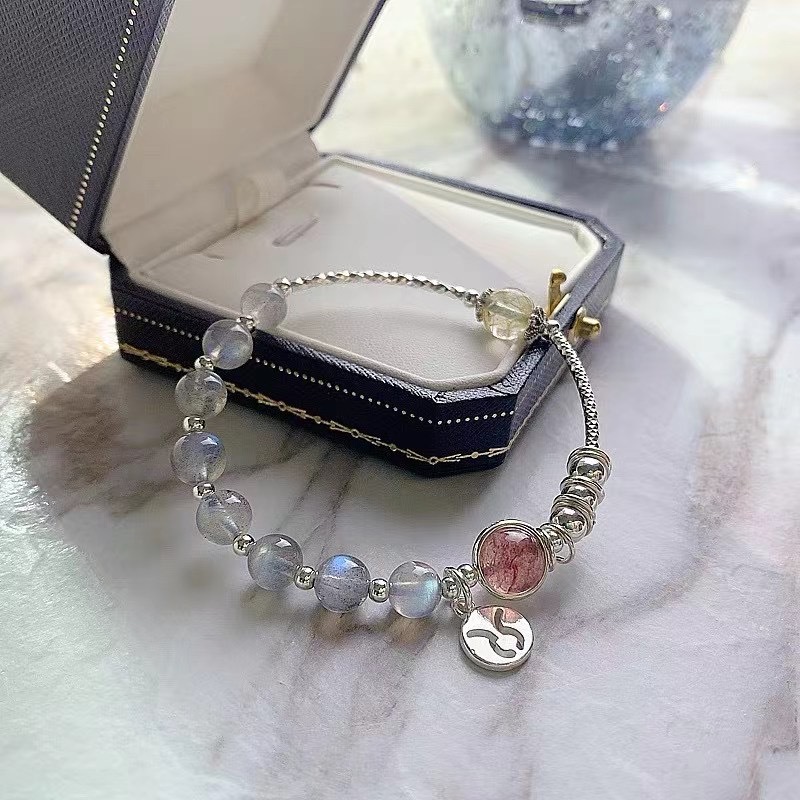 925银十二星座月光石草莓金发晶水晶简约银手链详情10