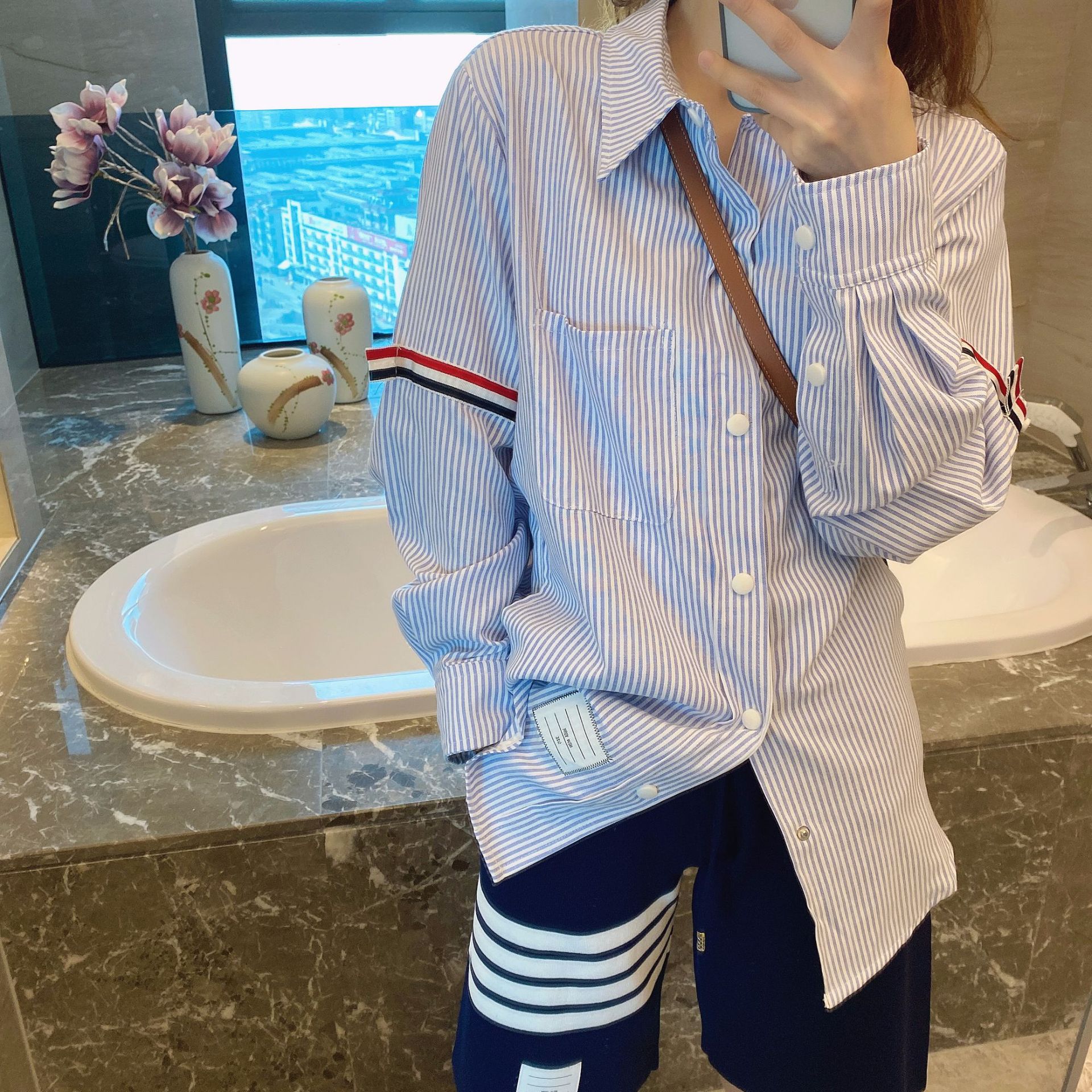 TB casual trendy brand poplin slim-fit solid white shirts for men and women, Oxford fabric shirts for women with long sleeves pic 36