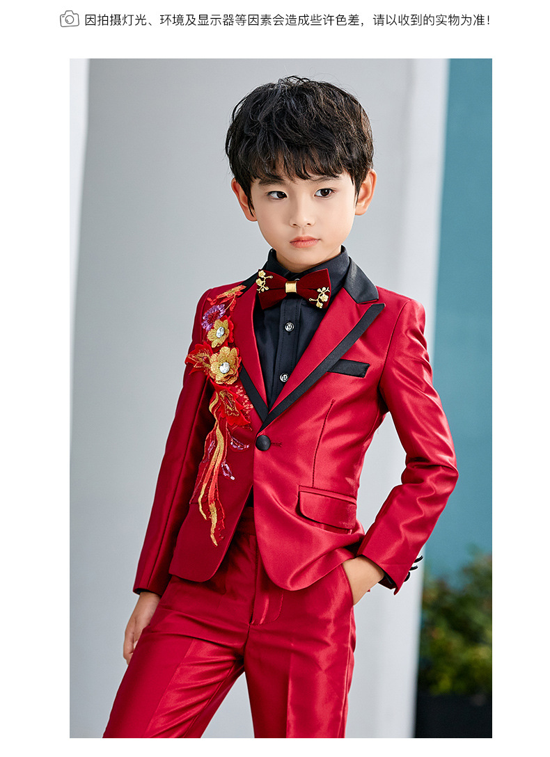 男童西装套装儿童红色西服花童婚礼主持人走秀演出服男孩生日礼服详情9