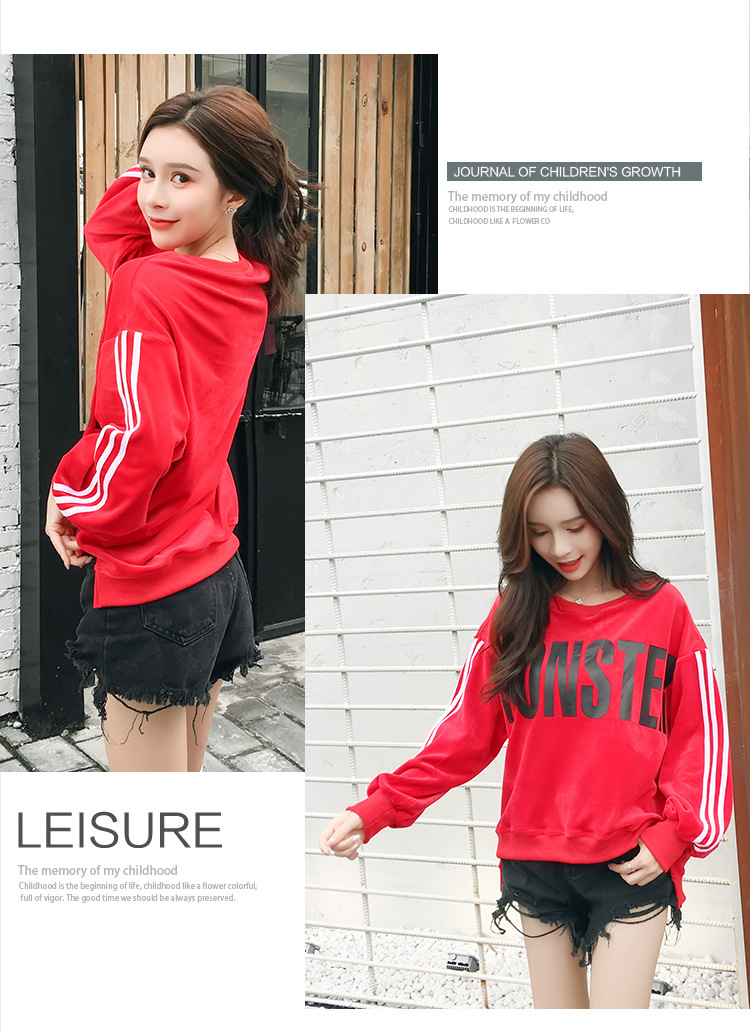 Velvet loose Korean-style hoodie for women, long-sleeved, lettered, laid-back style bf Harajuku jacket top pic 34
