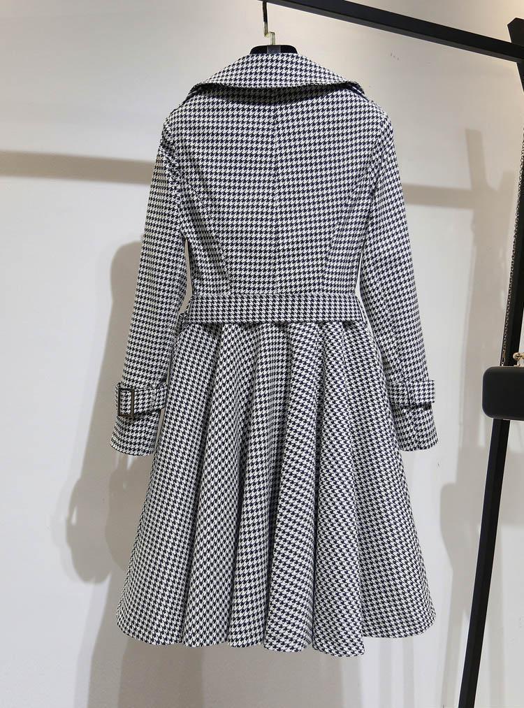 赫本风裙摆风衣收腰千鸟格女式中长款外套大衣年新款详情19