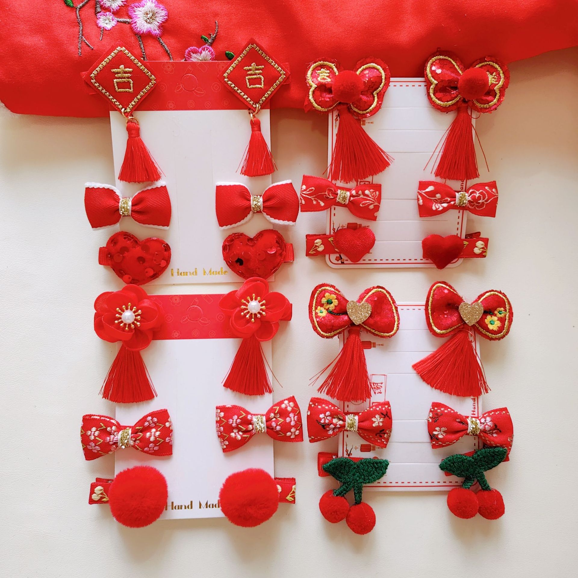 Factory wholesale baby hair clips, New Year red Hanfu birthday hair accessories, baby tassels, bows, New Year small clips pic 1