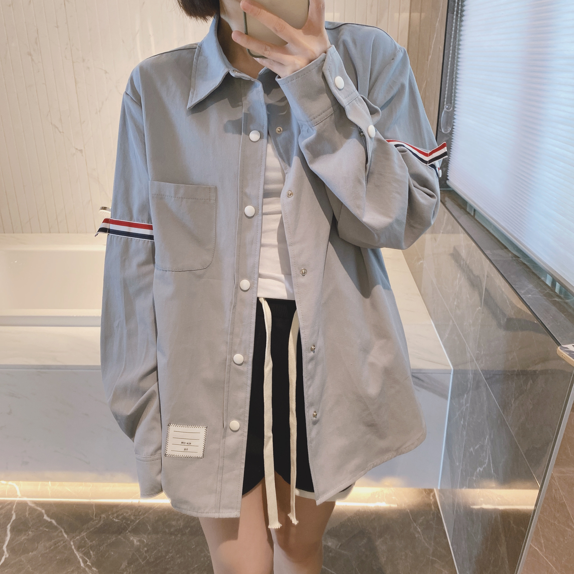 TB casual trendy brand poplin slim-fit solid white shirts for men and women, Oxford fabric shirts for women with long sleeves pic 17