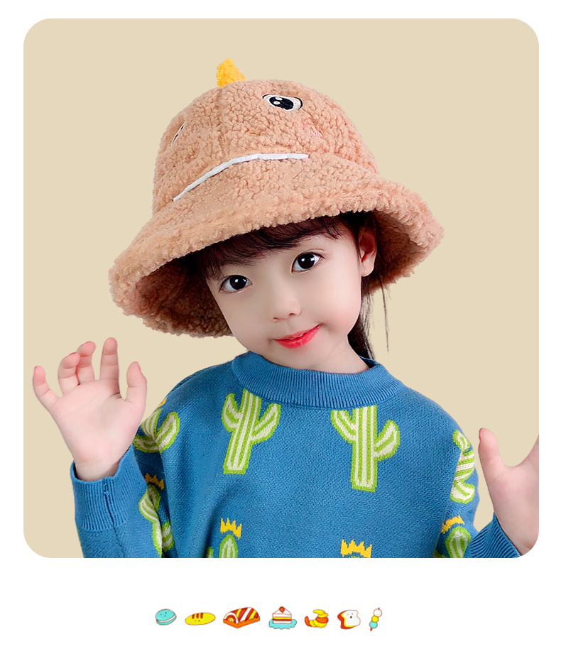 Versión coreana lindo dibujo animado dinosaurio invierno niños sombrero bufanda una mujer invierno caliente cuello bebé pescador sombrero pic 30