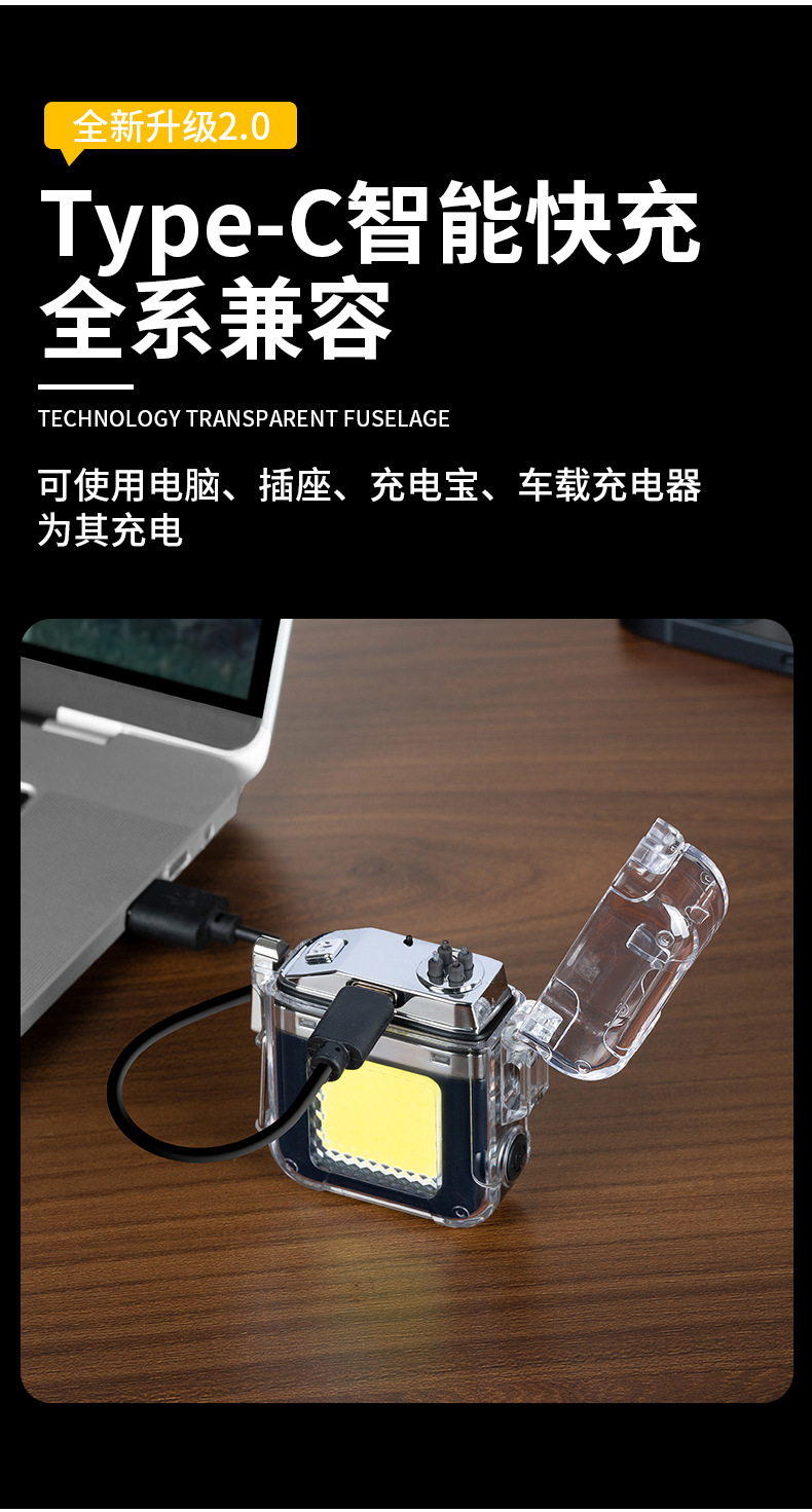 New charging dual-arc lighter, windproof lighting, transparent shell, sealed and waterproof, electronic pulse lighter as a souvenir pic 10