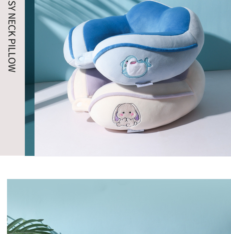 Hump U-shaped pillow, cartoon shark embroidery, office nap neck pillow, travel portable neck pillow, can be printed with logo pic 3