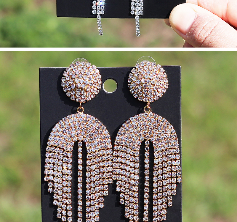 超闪爪链长款流苏耳环女欧美夸张几何形镶钻耳饰跨境货源环保饰品详情19