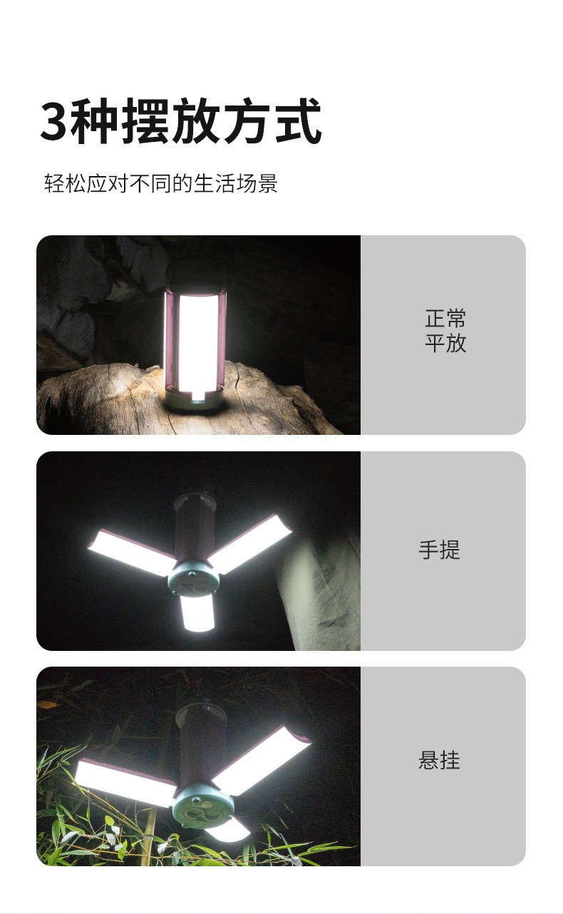 Solar-powered charging camping lamp, outdoor camping LED lighting lamp, folding and hanging tent light strip, output emergency light pic 9