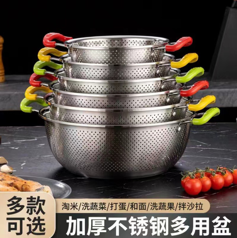 加厚不锈钢盆密孔洗米筛淘米盆详情3