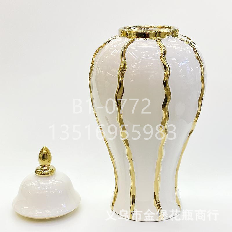 Ceramic electroplated golden-edge general bottle home decoration piece, light luxury handicraft decoration soft furnishing, living room entrance countertop decoration piece pic 9