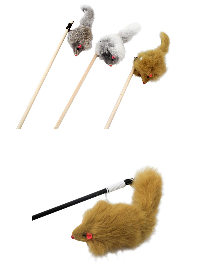 Palo de madera juguete interactivo para gatos juguetes divertidos para mascotas piel de conejo ratón juguete de gato rod fabricante al por mayor pic 51