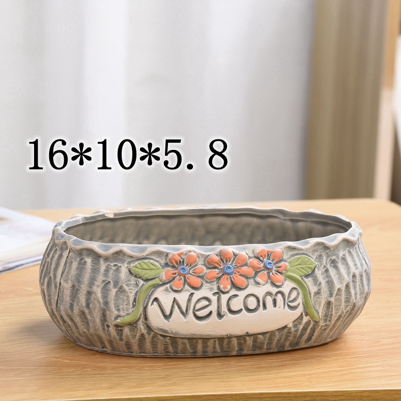 Creative large-diameter ceramic succulent pot platter combination, coarse earthenware breathable succulent group growth POTS of different diameters wholesale pic 7