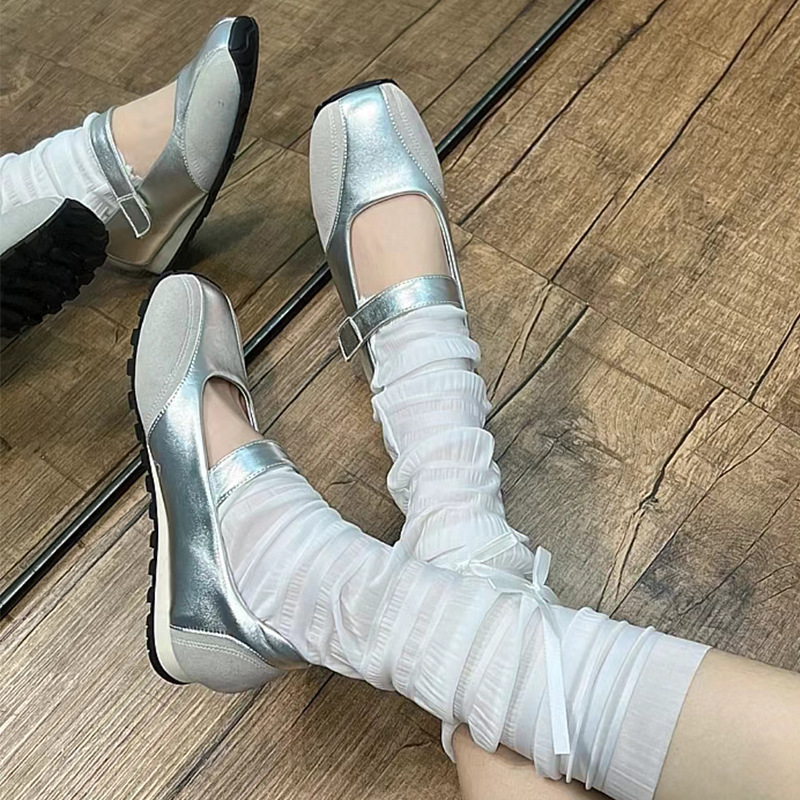 现货小银鞋浅口平跟芭蕾鞋中跟小方头单鞋慵懒风韩系复古德训鞋女详情30