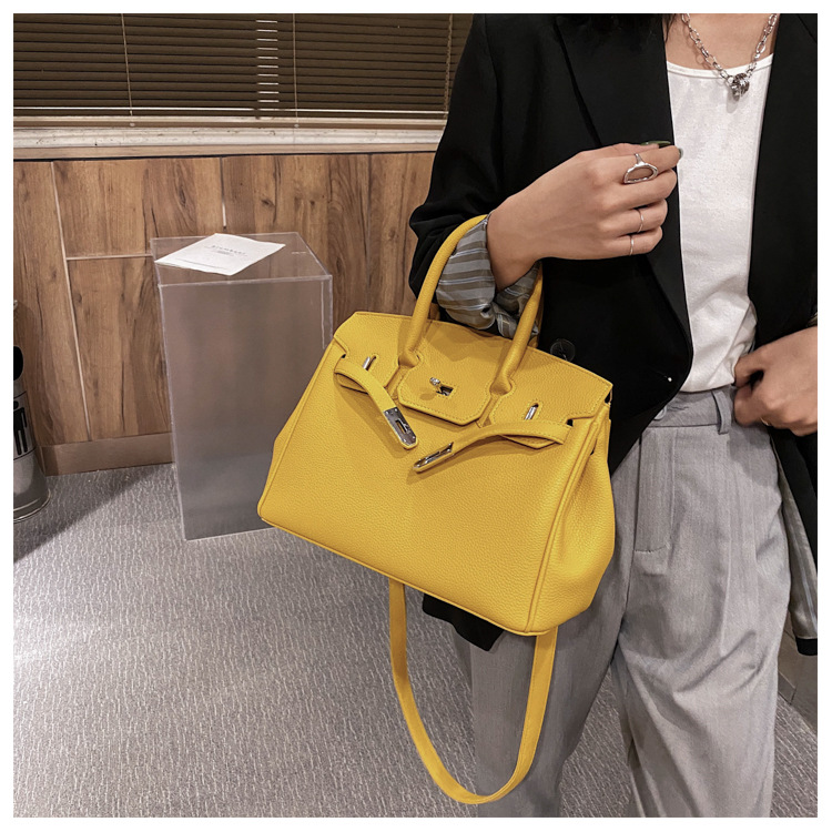 Lychee pattern platinum bag 2021 new style Kelly bag for brides, wedding bags and women, large capacity hand-held bag, shoulder crossbody, soft surface pic 27