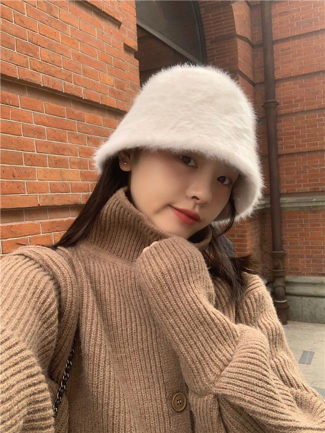 帽子女秋冬季韩版2022年爆款时尚百搭盆帽显脸小兔毛绒水桶渔夫帽详情2