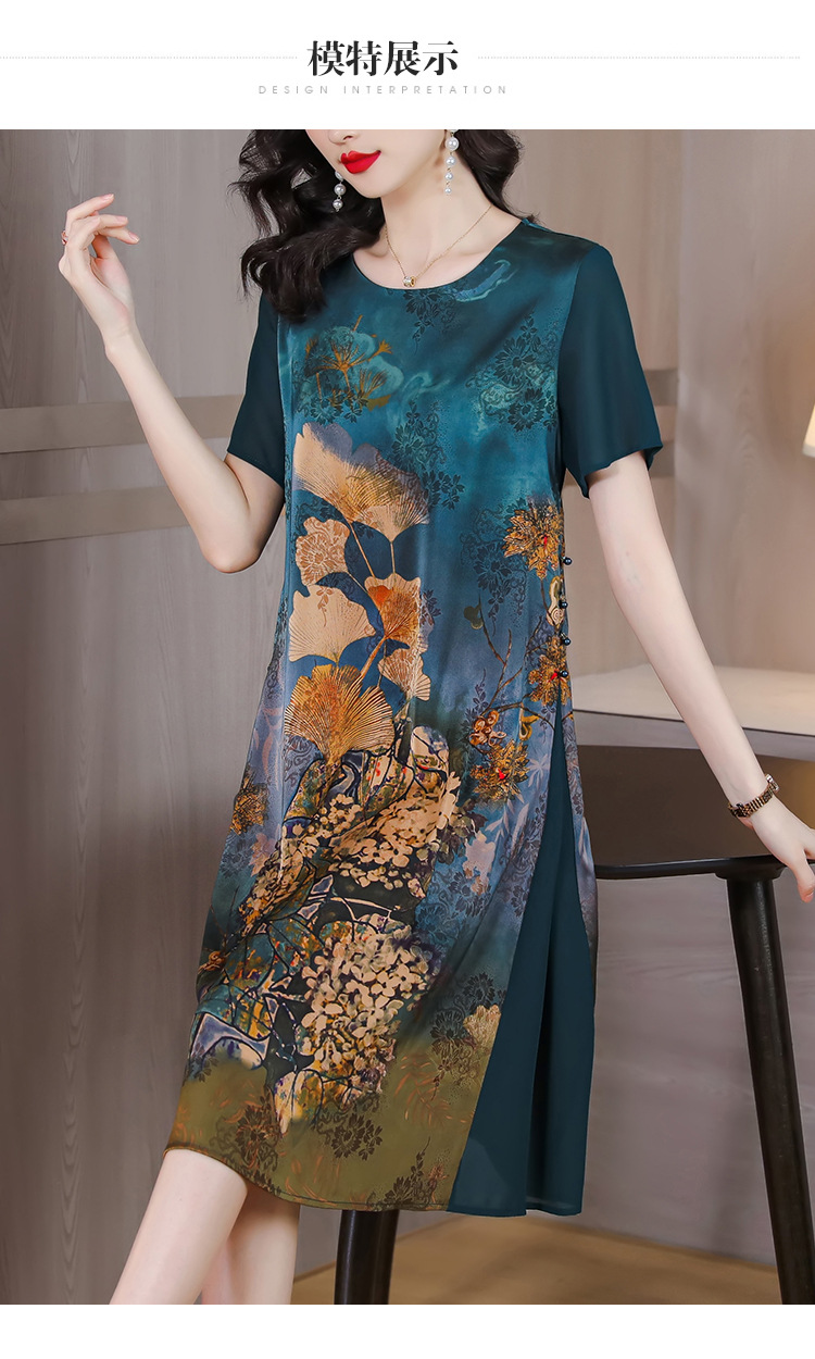 仿真丝连衣裙女夏季新款杭州中老年夏装中年妈妈气质碎花裙子详情11