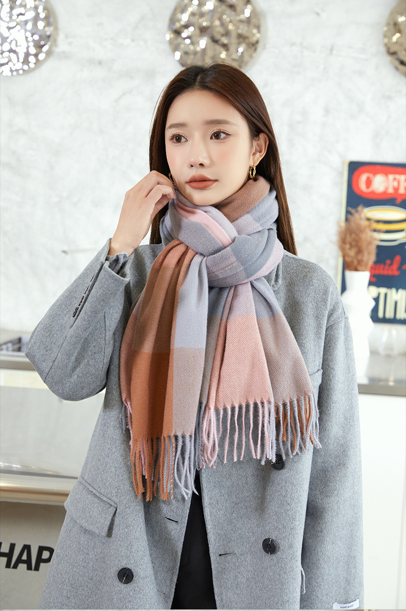 2022 New checkered scarf for women, a sweet and versatile Japanese and Korean style warm scarf, a fashionable shawl, and a faux cashmere scarf for women pic 27