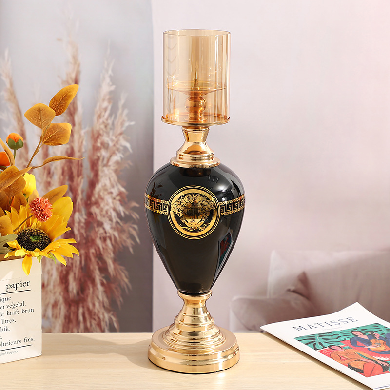 Cross-border wholesale candlestick ornaments, metal glass covers, European-style light luxury restaurant romantic ornaments, home handicrafts pic 2