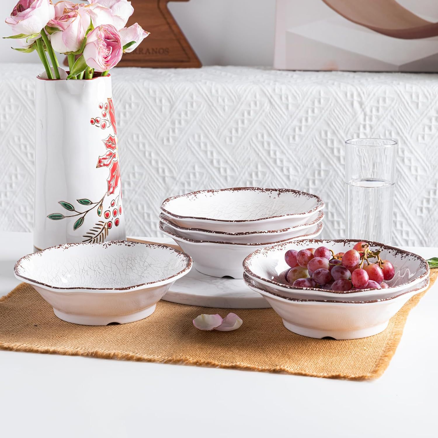 Amazon wholesale small round bowl pasta mixing bowl with pearl pudding, melamine imitation porcelain French afternoon tea dessert bowl pic 3