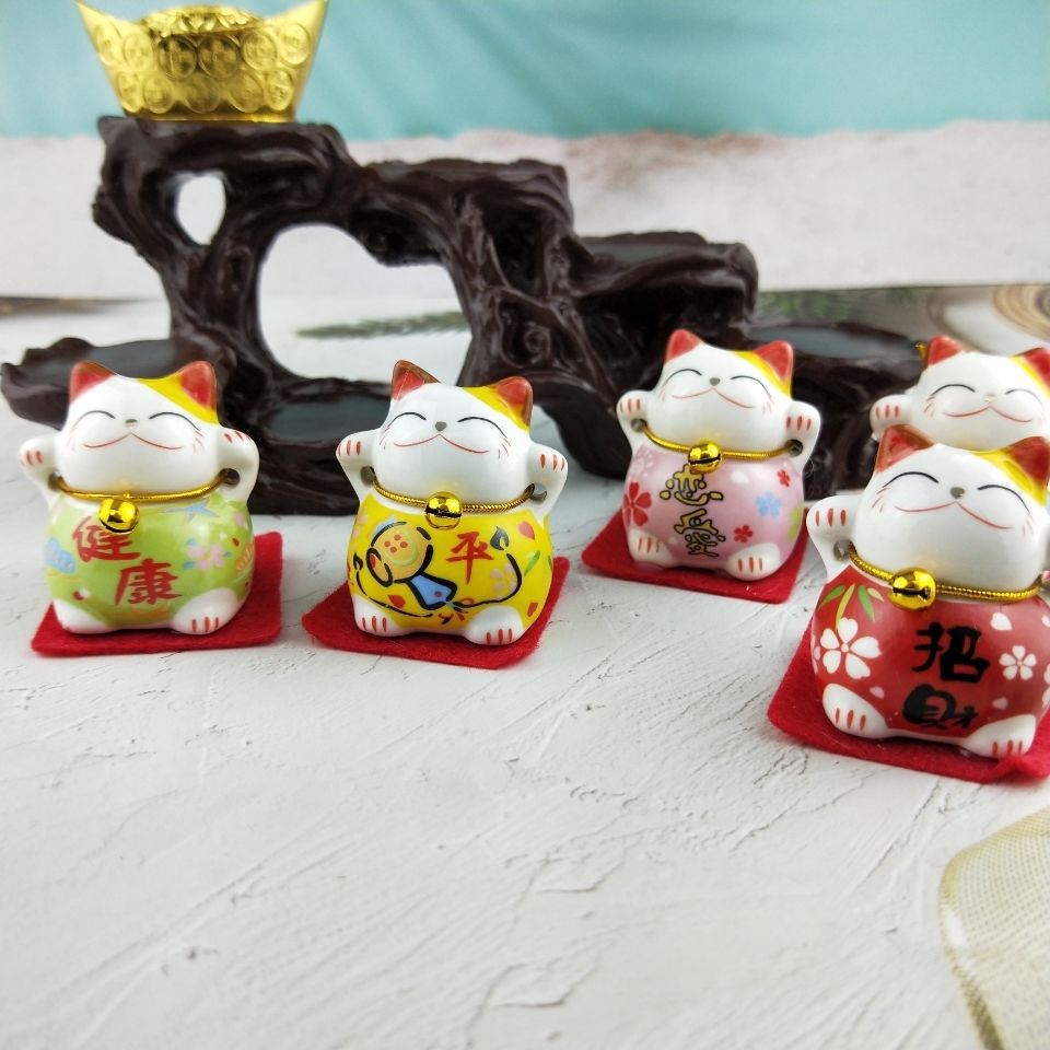 五福猫元气猫五福陶瓷招财猫汽车摆件创意工艺品地摊货源详情6