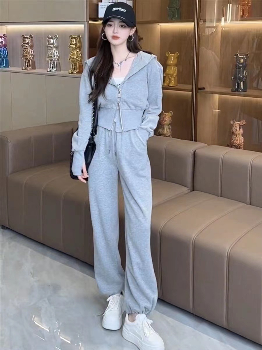 韩国东大门新款时尚减龄套装女超火高级感连帽卫衣阔腿裤两件套春详情2