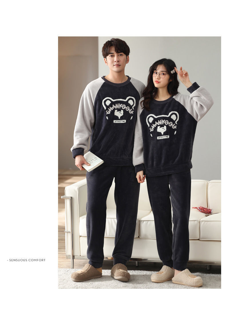 2套价 冬季女秋冬珊瑚绒加绒加厚法兰绒男家居服详情14