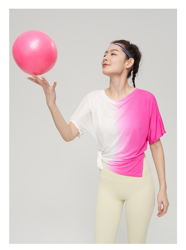 lulu春夏新款扎染透气运动套装欧美短袖女健身瑜伽服纯棉T恤批发详情16