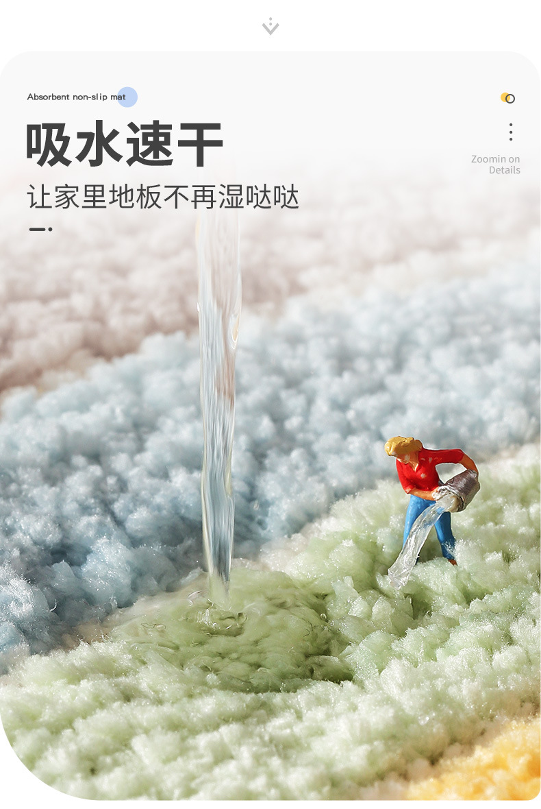 Cross-border simple thickened bathroom absorbent floor mat carpet, door entry home flocked anti-slip mat, bedroom floor mat pic 3