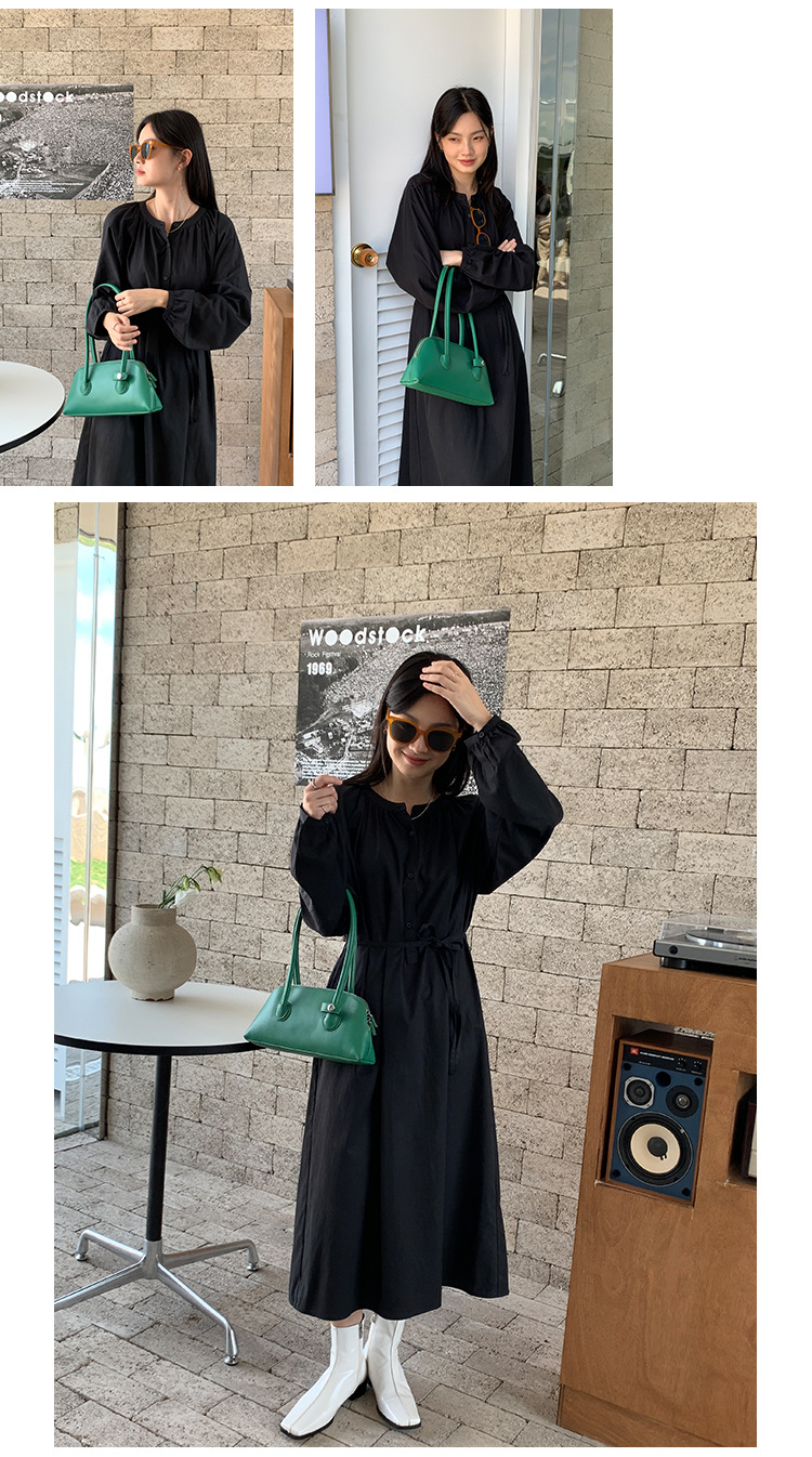 .2021秋季新款v领连衣裙小个子韩系高腰长袖气质百褶长裙子女8105详情27