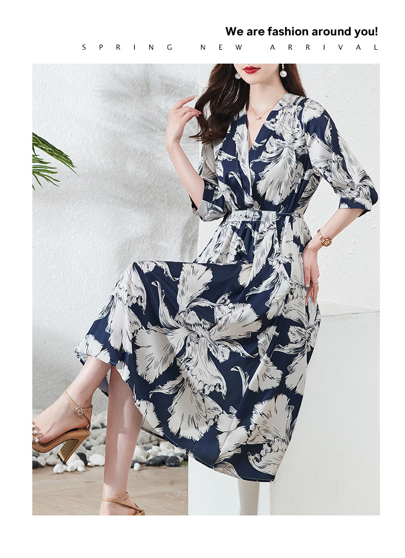 Silk dress for women, mid-length, 2022 summer new style, fashionable and high-end V-neck silk dress, one-piece delivery service pic 43
