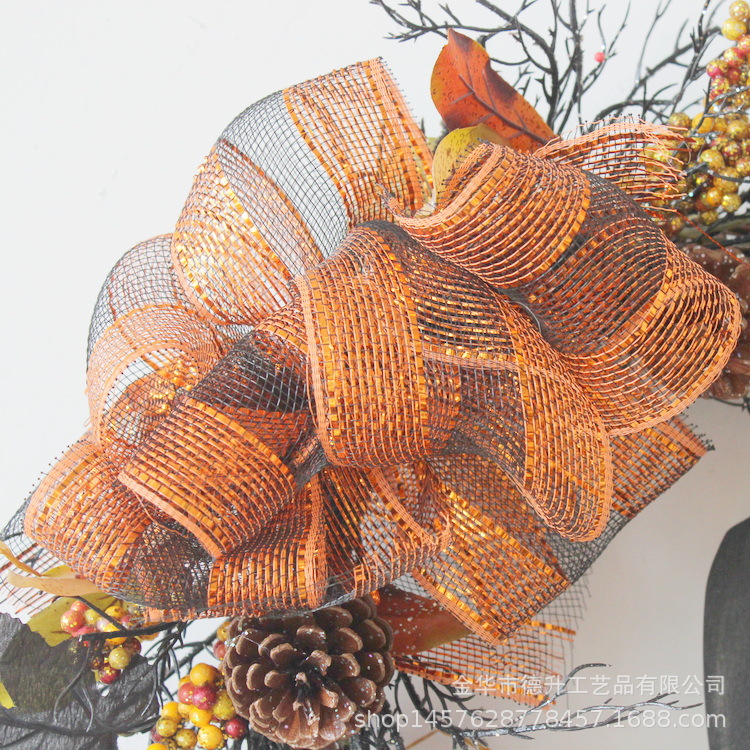 Desheng Cross-border E-commerce Amazon Halloween Simulation black maple leaves, pumpkins, ribbons, branches, wooden signs, rattan rings, garlands pic 2