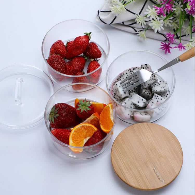 Glass storage tank, combination bamboo lid sealed tank, kitchen food storage, multi-layer storage tank, salad bowl pic 8