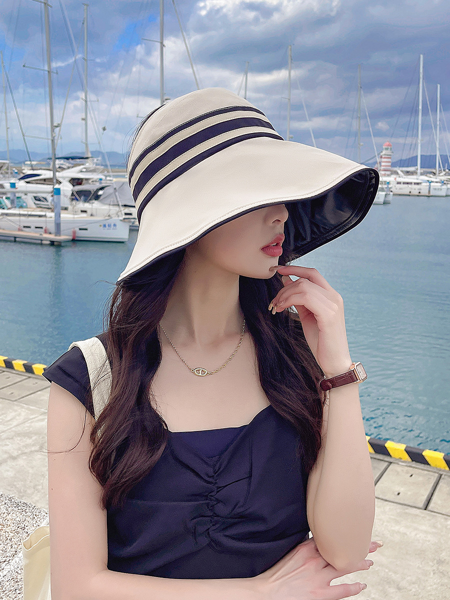 UV high-magnifying sun protection hollow top hat, new Korean version striped black rubber sun hat, spring and summer new simple hat, foldable pic 15