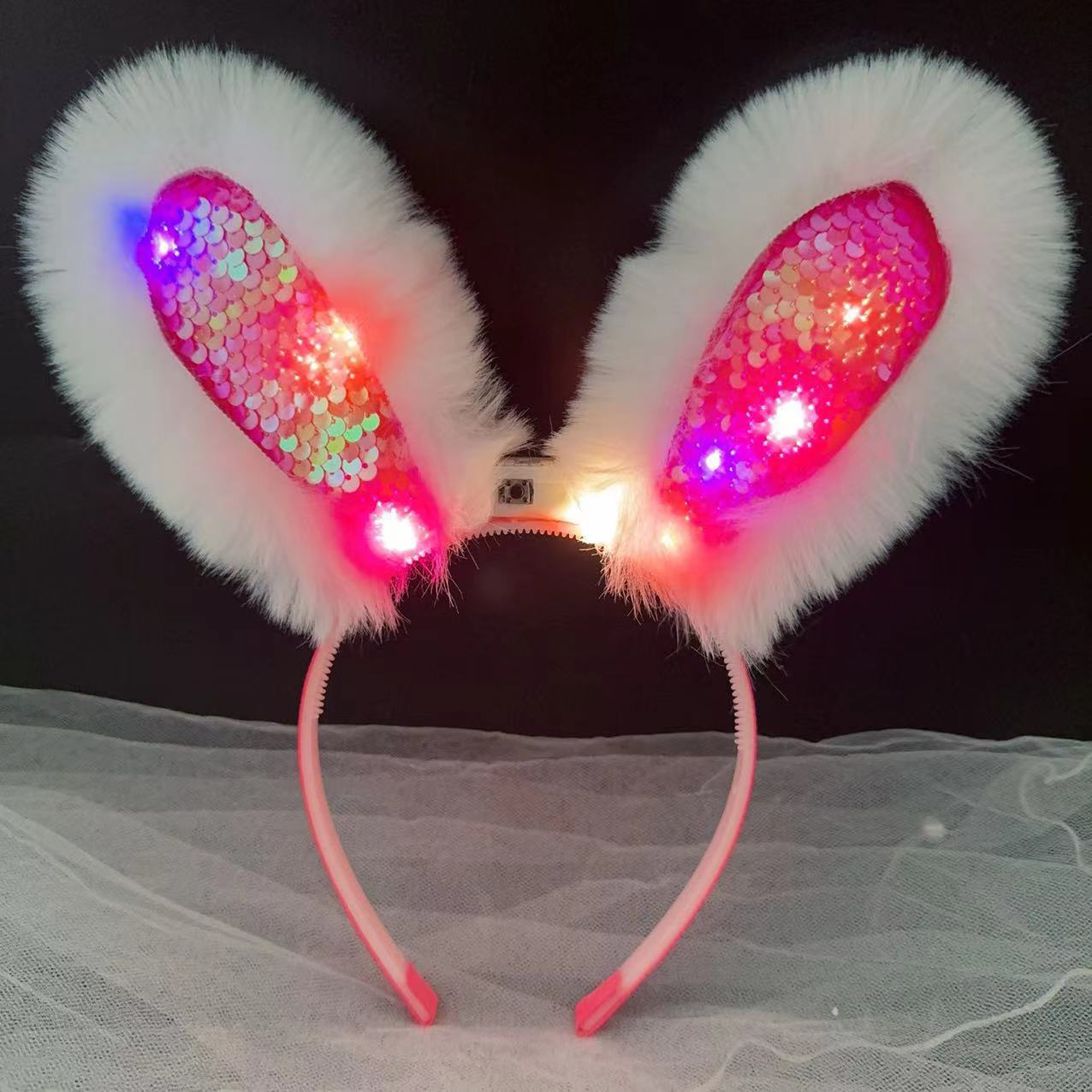 Luminous plush rabbit ear headbands with flashing lights, selling cute rabbit ear headbands, setting up stalls at night markets, and wholesale toys pic 7