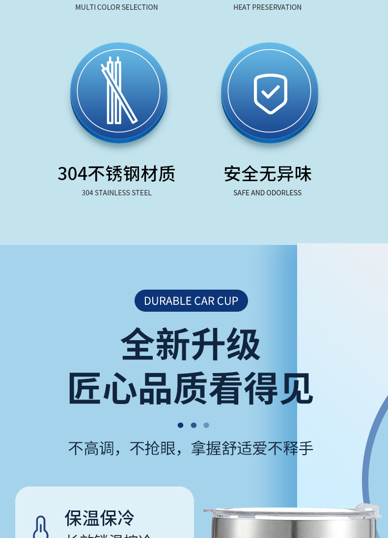 亚马逊 20oz汽车杯 不锈钢保温杯车载冰霸杯啤酒杯304喷塑汽车杯详情3