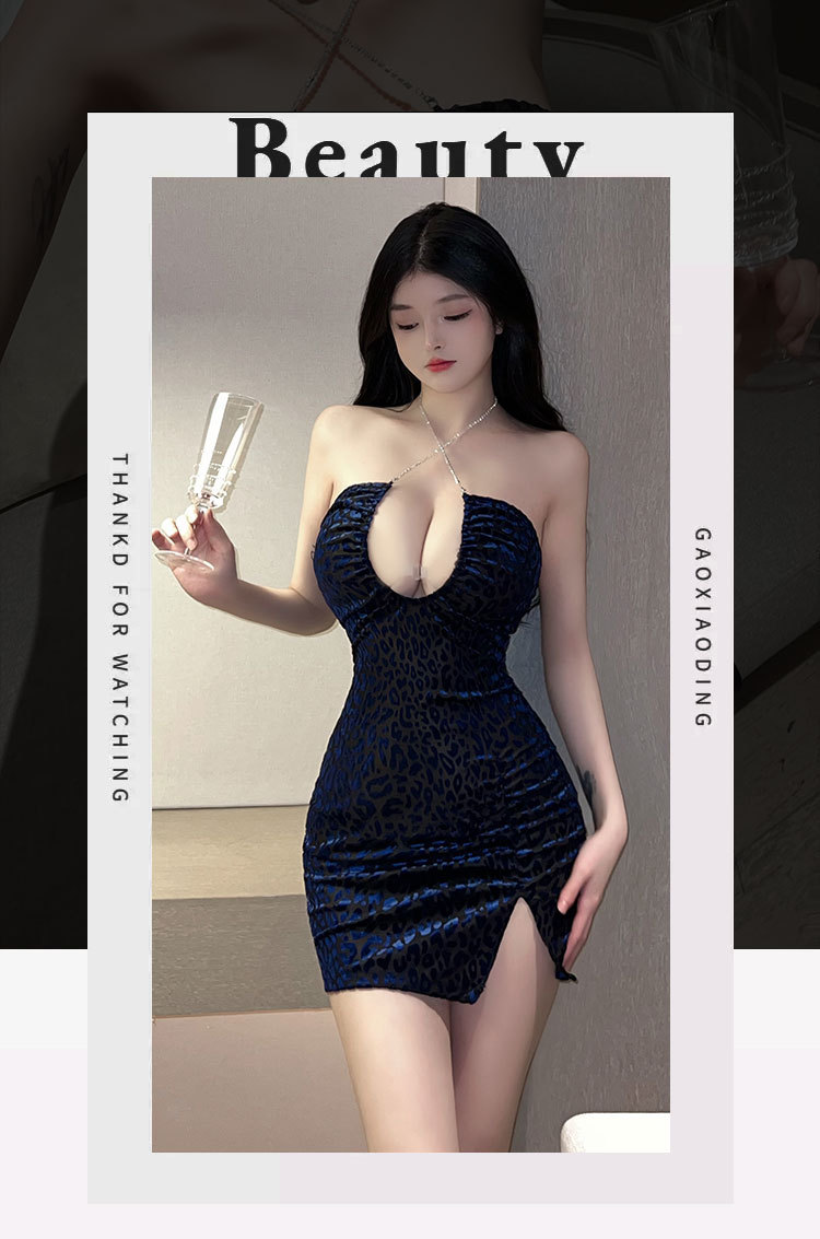 情趣内衣性感挂脖镂空夜店裙摆开叉连身裙秘书制服详情4