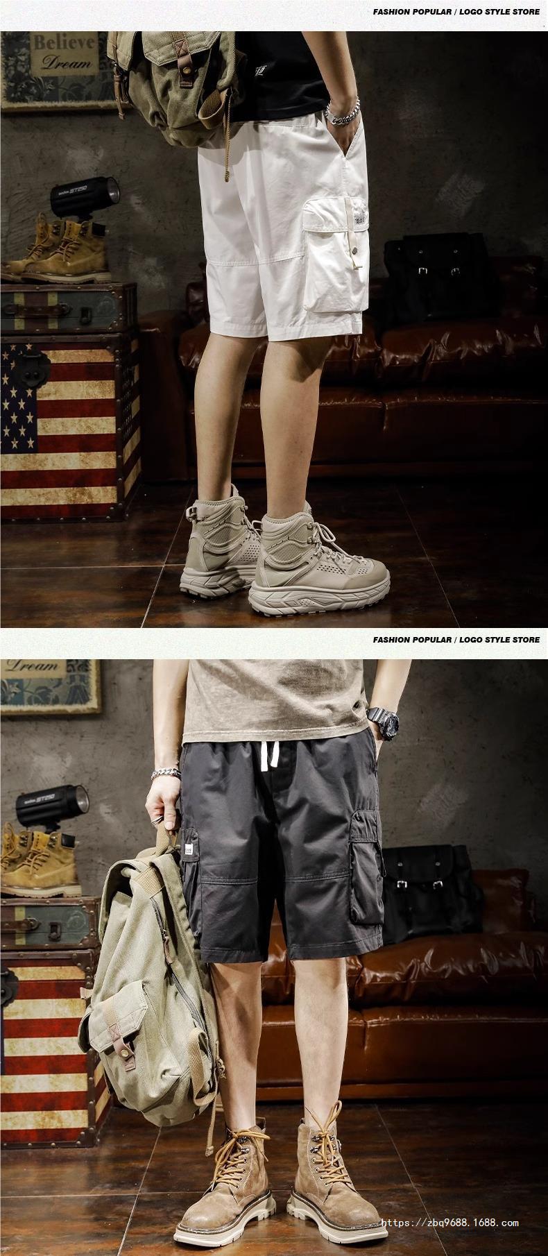 格桦潮牌白色工装短裤男夏季薄款宽松直筒多兜男士中裤休闲五详情6