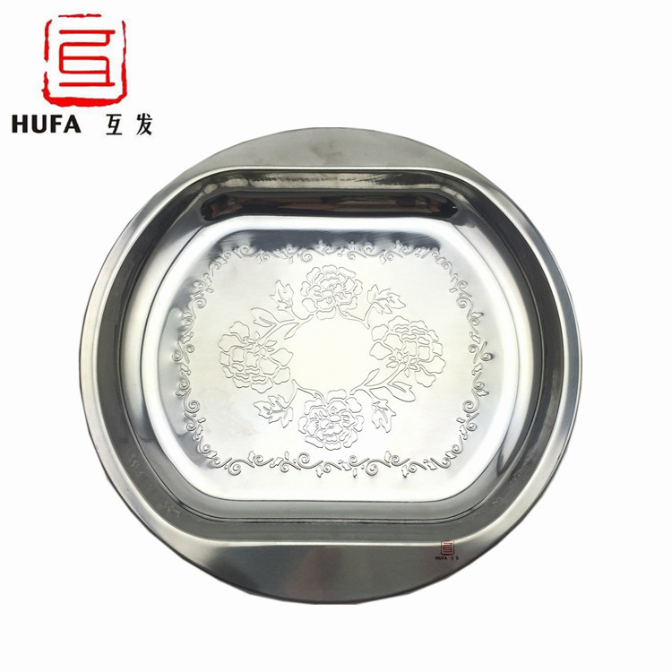Stainless steel square and round plate, exquisite embossed round plate, embossed electroplated fruit plate, square inside and round outside pic 4