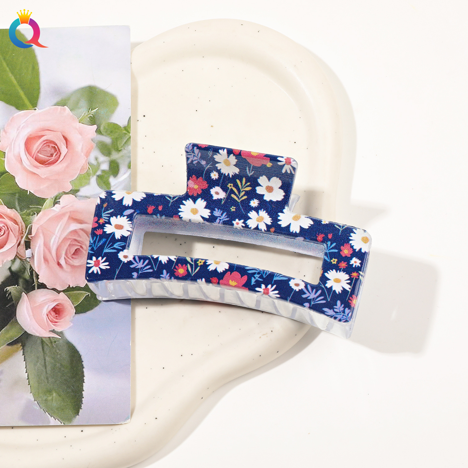 奇阅新款时尚UV印花方形抓夹女欧美创意盘发发夹小清新鲨鱼夹批发详情13