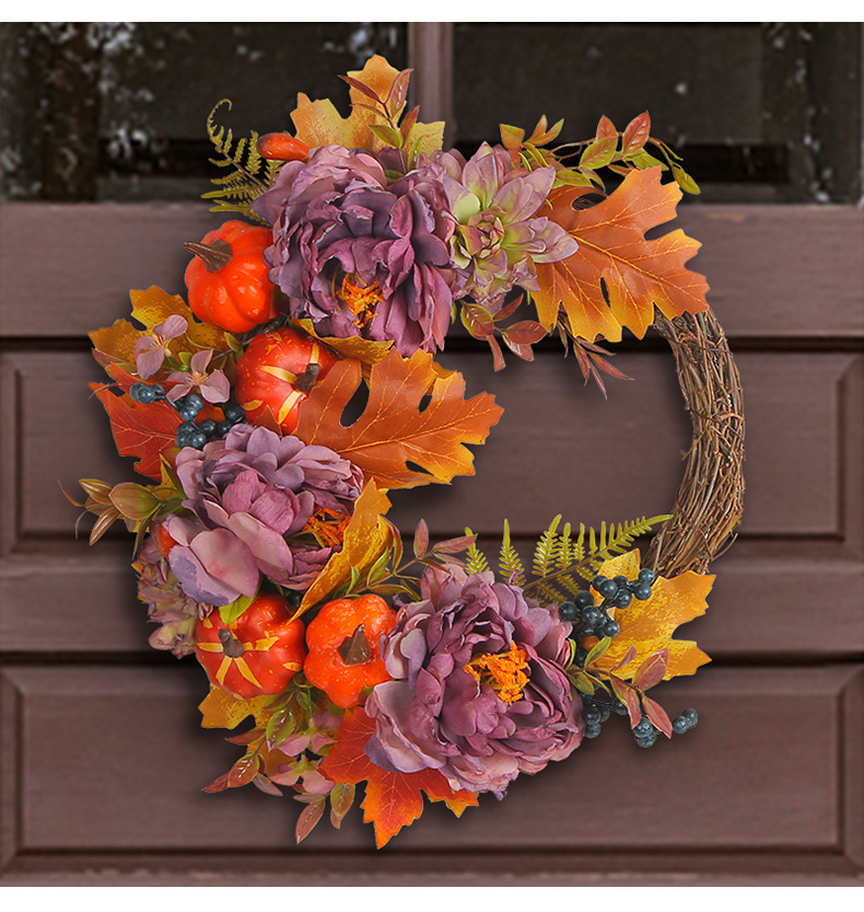 Harvest Festival Peony pumpkin wreath, Amazon artificial flower home decoration, outdoor courtyard atmosphere wreath pic 5
