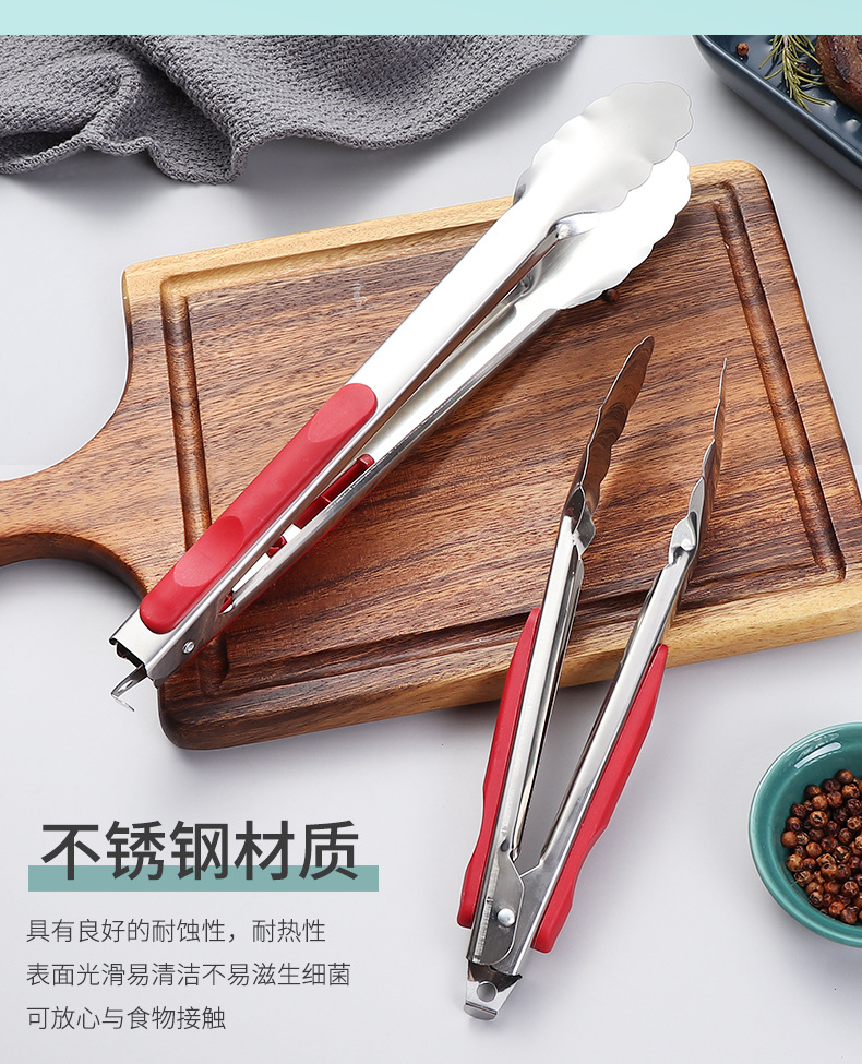 Food tongs, stainless steel barbecue tongs, buffet food tongs, kitchen heat-resistant bread tongs, hotel barbecue steak tongs pic 6