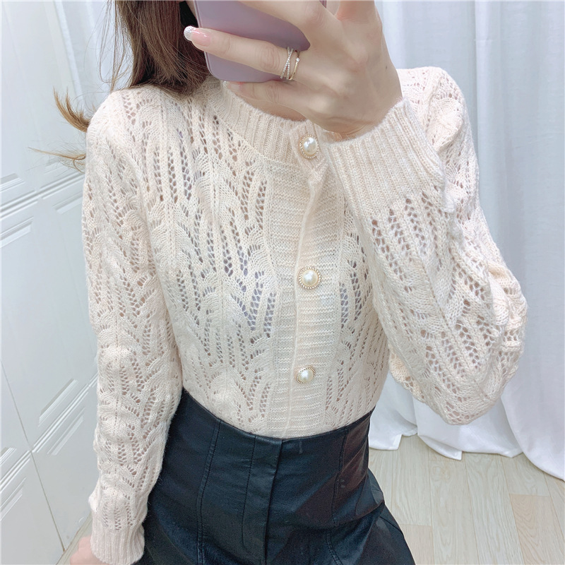 Hong Kong-style retro dreamy knitted sweater, cut-out mohair spring chanel-style top, casual French pearl button cardigan pic 7