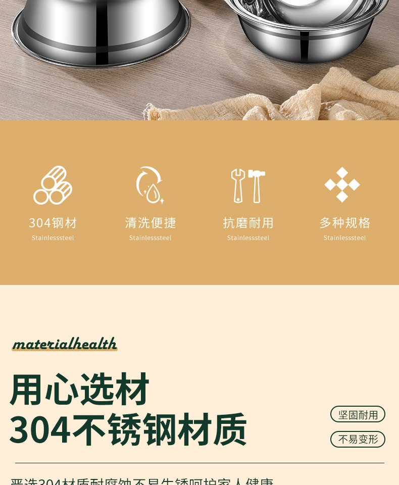 304不锈钢汤盆 加厚加深家用菜碟汤碗多用盘餐盘餐具 圆盘托盘详情2