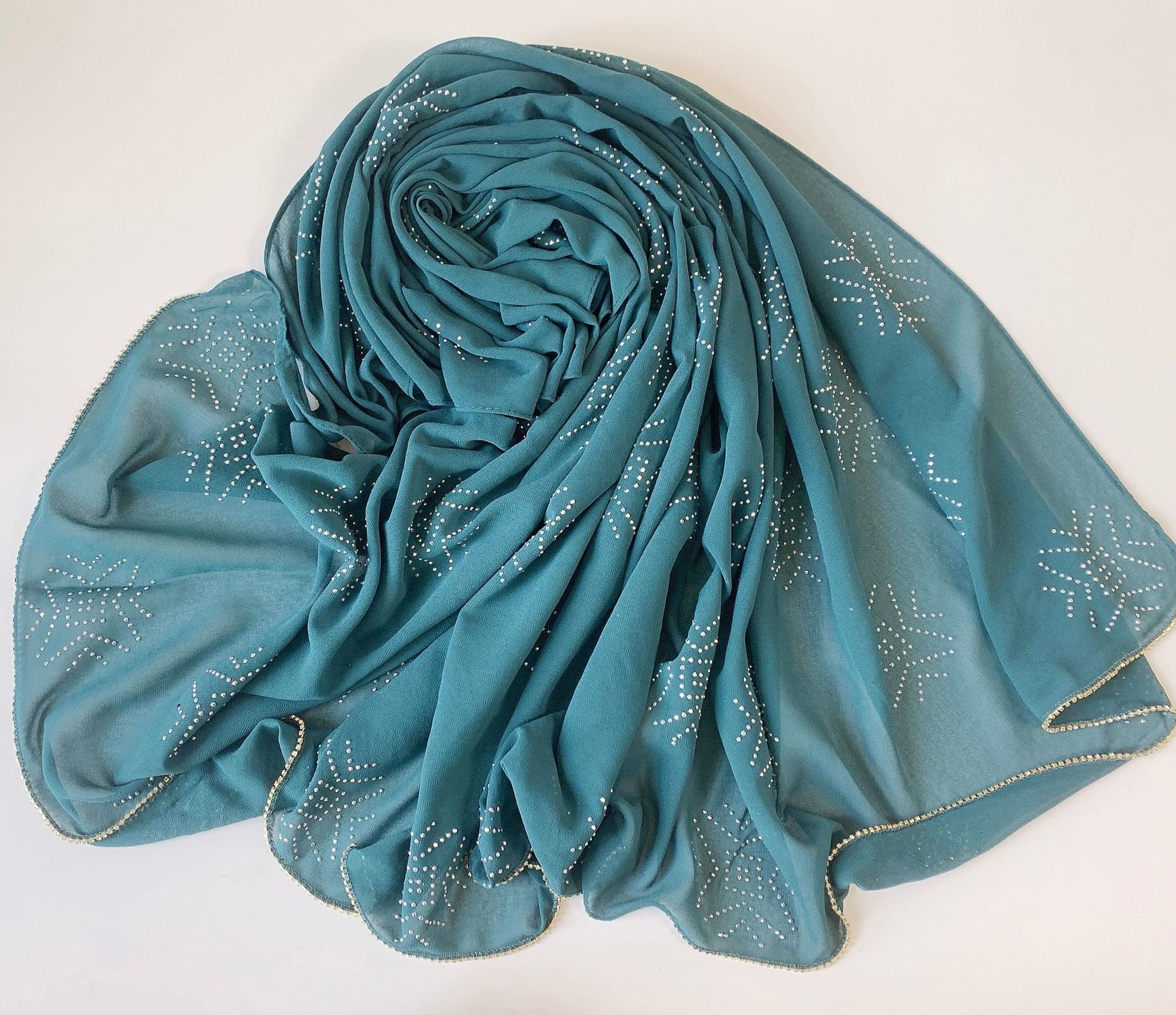 花边烫钻纯色雪纺盖头纱巾珍珠穆斯林女长巾新款详情14