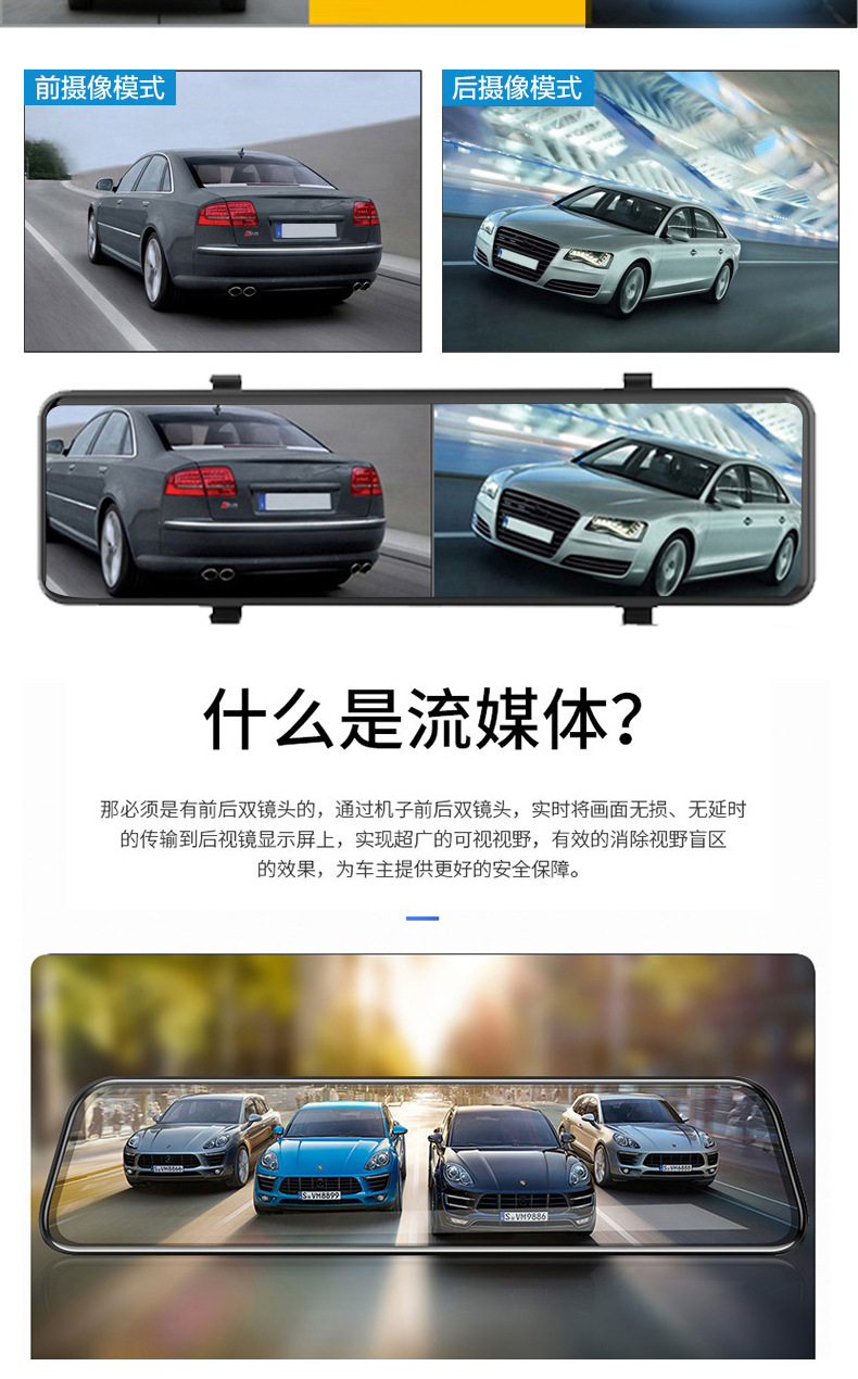 12寸海思2k超清全屏触摸流媒体后视镜行车记录仪双镜头带倒车影像详情8