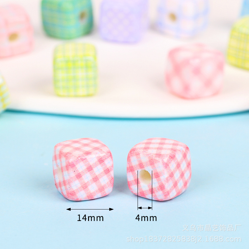 DIY versatile creative checkered bead girl bracelet, mobile phone chain, acrylic beaded checkered square headwear accessories pic 2